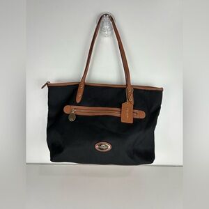COACH SAWYER ZIP TOP TOTE TWILL BLACK